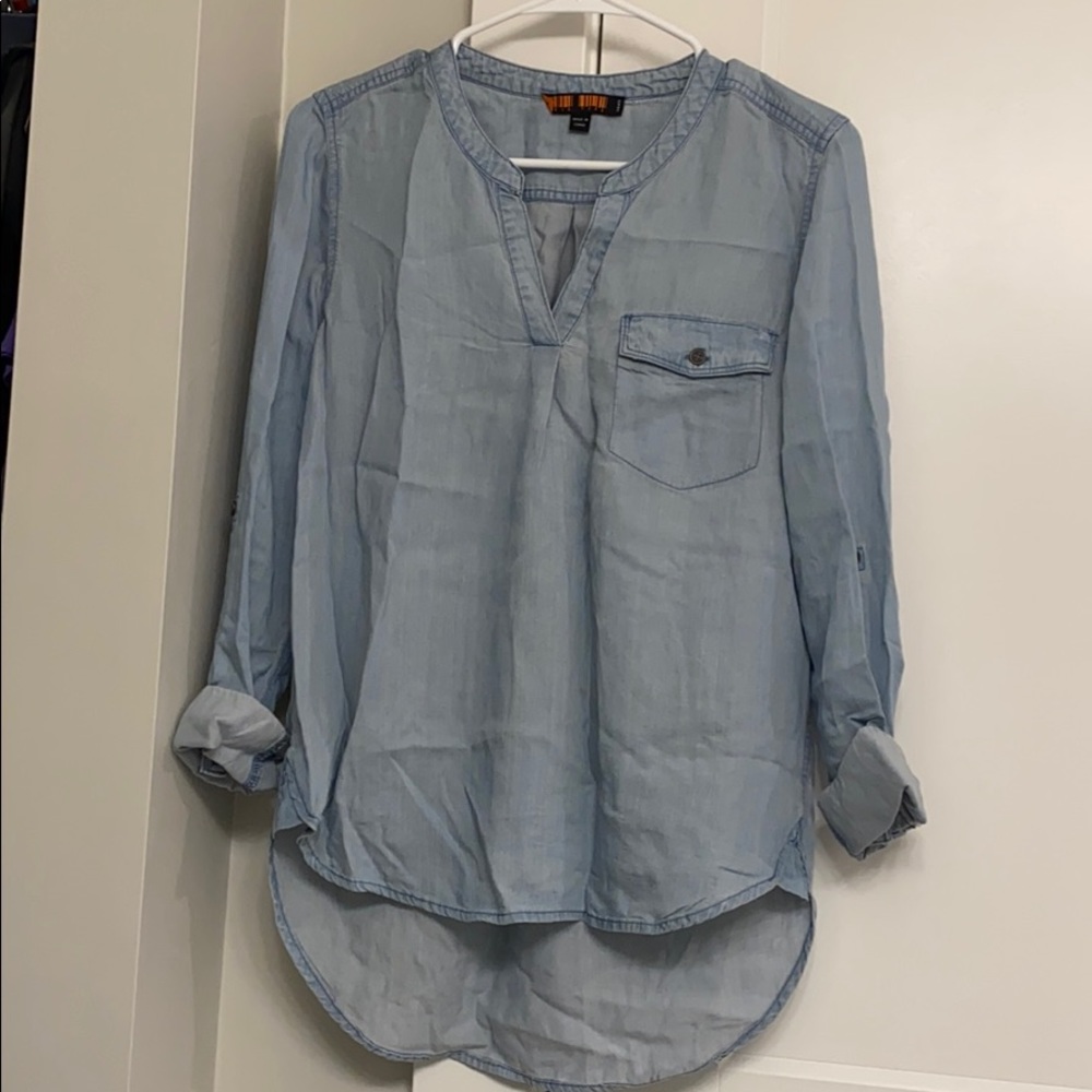 Love Tree V Neck Denim Shirt